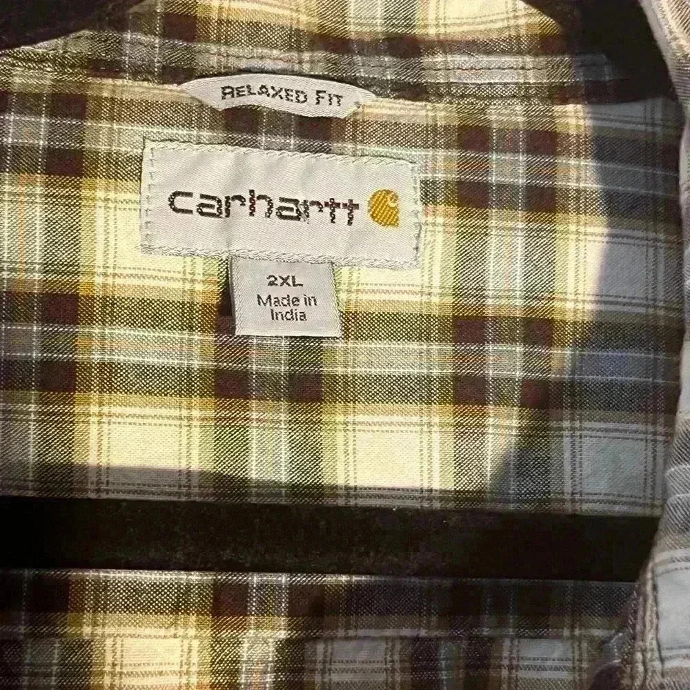 Men’s Carhartt Plaid Button Down Shirt Size 2XL 100% Cotton Brown & Tan - Picture 3 of 5